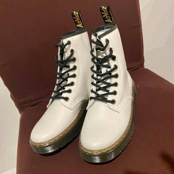 DR MARTENS COMBAT BOOTS WHITE 1460 AIRWAIR RUGGED SZ 3Y Woman5 BIKER CORE MOTO - Picture 15 of 16